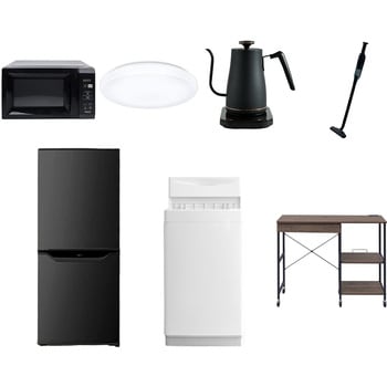 【家電セット】7点セット (6kg洗濯機 106L冷蔵庫 電子レンジ シーリングライト 温調ケトル 軽量クリーナー レンジラック) YAMAZEN(山善)