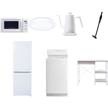 【家電セット】7点セット (6kg洗濯機 157L冷蔵庫 電子レンジ シーリングライト 温調ケトル 軽量クリーナー レンジラック) YAMAZEN(山善)