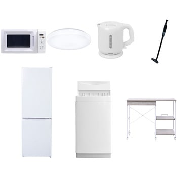 【家電セット】7点セット (6kg洗濯機 157L冷蔵庫 電子レンジ シーリングライト 電気ケトル 軽量クリーナー レンジラック) YAMAZEN(山善)