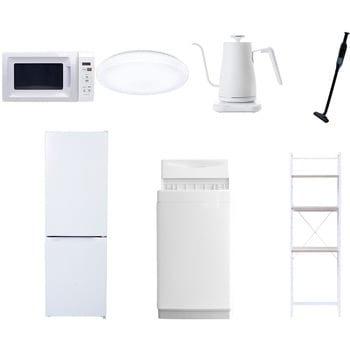 【家電セット】7点セット (6kg洗濯機 157L冷蔵庫 電子レンジ シーリングライト 温調ケトル 軽量クリーナー 家電収納ラック) YAMAZEN(山善)