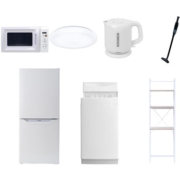 【家電セット】7点セット (6kg洗濯機 106L冷蔵庫 電子レンジ シーリングライト 電気ケトル 軽量クリーナー 家電収納ラック) YAMAZEN(山善)