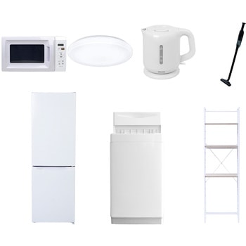 【家電セット】7点セット (6kg洗濯機 157L冷蔵庫 電子レンジ シーリングライト 電気ケトル 軽量クリーナー 家電収納ラック) YAMAZEN(山善)