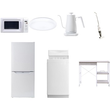 【家電セット】7点セット (6kg洗濯機 106L冷蔵庫 電子レンジ シーリングライト 温調ケトル スティッククリーナー レンジラック) YAMAZEN(山善)
