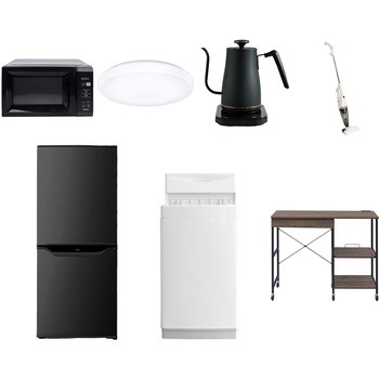 【家電セット】7点セット (6kg洗濯機 106L冷蔵庫 電子レンジ シーリングライト 温調ケトル スティッククリーナー レンジラック) YAMAZEN(山善)