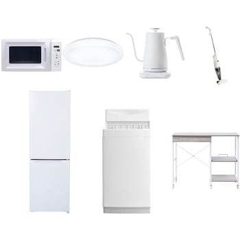 【家電セット】7点セット (6kg洗濯機 157L冷蔵庫 電子レンジ シーリングライト 温調ケトル スティッククリーナー レンジラック) YAMAZEN(山善)