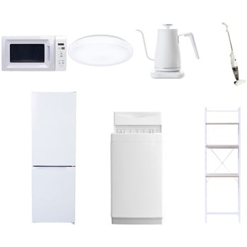 【家電セット】7点セット (6kg洗濯機 157L冷蔵庫 電子レンジ シーリングライト 温調ケトル スティッククリーナー 家電収納ラック) YAMAZEN(山善)