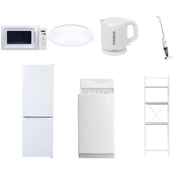 【家電セット】7点セット (6kg洗濯機 157L冷蔵庫 電子レンジ シーリングライト 電気ケトル スティッククリーナー 家電収納ラック) YAMAZEN(山善)