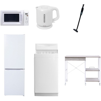 【家電セット】6点セット (6kg洗濯機 157L冷蔵庫 電子レンジ 電気ケトル 軽量クリーナー レンジラック) YAMAZEN(山善)