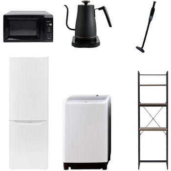 【家電セット】6点セット (8kg洗濯機 173L冷蔵庫 電子レンジ 温調ケトル 軽量クリーナー 家電収納ラック) YAMAZEN(山善)