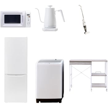 【家電セット】6点セット (8kg洗濯機 173L冷蔵庫 電子レンジ 温調ケトル スティッククリーナー レンジラック) YAMAZEN(山善)