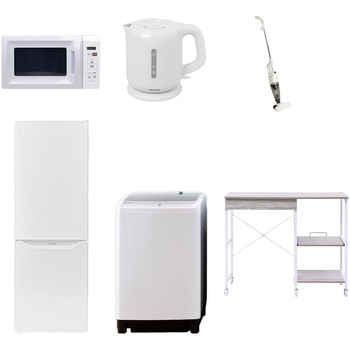【家電セット】6点セット (8kg洗濯機 173L冷蔵庫 電子レンジ 電気ケトル スティッククリーナー レンジラック) YAMAZEN(山善)