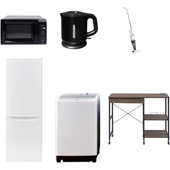 【家電セット】6点セット (8kg洗濯機 173L冷蔵庫 電子レンジ 電気ケトル スティッククリーナー レンジラック) YAMAZEN(山善)