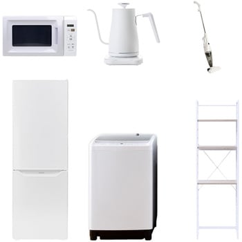 【家電セット】6点セット (8kg洗濯機 173L冷蔵庫 電子レンジ 温調ケトル スティッククリーナー 家電収納ラック) YAMAZEN(山善)