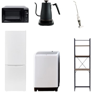 【家電セット】6点セット (8kg洗濯機 173L冷蔵庫 電子レンジ 温調ケトル スティッククリーナー 家電収納ラック) YAMAZEN(山善)