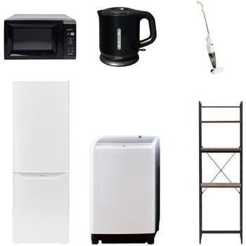 【家電セット】6点セット (8kg洗濯機 173L冷蔵庫 電子レンジ 電気ケトル スティッククリーナー 家電収納ラック) YAMAZEN(山善)