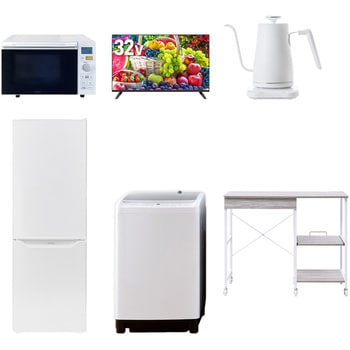 【家電セット】6点セット (8kg洗濯機 173L冷蔵庫 オーブンレンジ 32型液晶テレビ 温調ケトル レンジラック) YAMAZEN(山善)