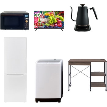 【家電セット】6点セット (8kg洗濯機 173L冷蔵庫 オーブンレンジ 32型液晶テレビ 温調ケトル レンジラック) YAMAZEN(山善)