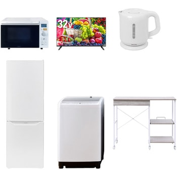 【家電セット】6点セット (8kg洗濯機 173L冷蔵庫 オーブンレンジ 32型液晶テレビ 電気ケトル レンジラック) YAMAZEN(山善)