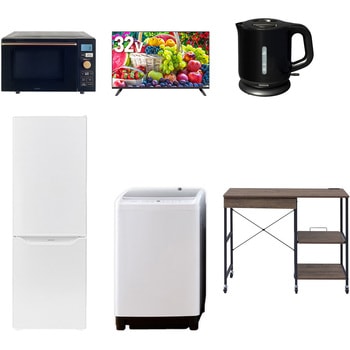 【家電セット】6点セット (8kg洗濯機 173L冷蔵庫 オーブンレンジ 32型液晶テレビ 電気ケトル レンジラック) YAMAZEN(山善)