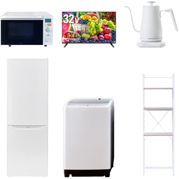 【家電セット】6点セット (8kg洗濯機 173L冷蔵庫 オーブンレンジ 32型液晶テレビ 温調ケトル 家電収納ラック) - YAMAZEN(山善)
