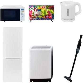 【家電セット】6点セット (8kg洗濯機 173L冷蔵庫 オーブンレンジ 32型液晶テレビ 電気ケトル 軽量クリーナー) YAMAZEN(山善)