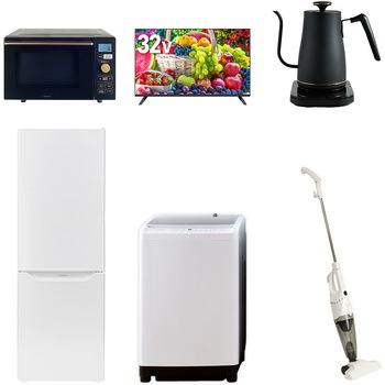 【家電セット】6点セット (8kg洗濯機 173L冷蔵庫 オーブンレンジ 32型液晶テレビ 温調ケトル スティッククリーナー) YAMAZEN(山善)