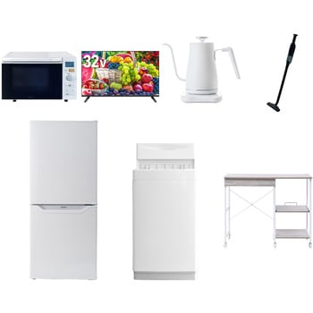 【家電セット】7点セット (6kg洗濯機 106L冷蔵庫 オーブンレンジ 32型液晶テレビ 温調ケトル 軽量クリーナー レンジラック) YAMAZEN(山善)