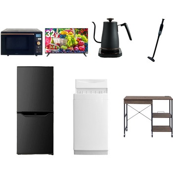 【家電セット】7点セット (6kg洗濯機 106L冷蔵庫 オーブンレンジ 32型液晶テレビ 温調ケトル 軽量クリーナー レンジラック) YAMAZEN(山善)