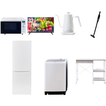 【家電セット】7点セット (8kg洗濯機 173L冷蔵庫 オーブンレンジ 32型液晶テレビ 温調ケトル 軽量クリーナー レンジラック) YAMAZEN(山善)