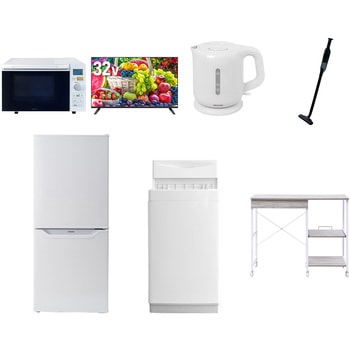 【家電セット】7点セット (6kg洗濯機 106L冷蔵庫 オーブンレンジ 32型液晶テレビ 電気ケトル 軽量クリーナー レンジラック) YAMAZEN(山善)