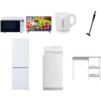 【家電セット】7点セット (6kg洗濯機 157L冷蔵庫 オーブンレンジ 32型液晶テレビ 電気ケトル 軽量クリーナー レンジラック) YAMAZEN(山善)