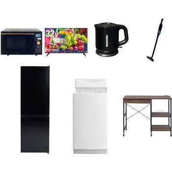 【家電セット】7点セット (6kg洗濯機 157L冷蔵庫 オーブンレンジ 32型液晶テレビ 電気ケトル 軽量クリーナー レンジラック) YAMAZEN(山善)
