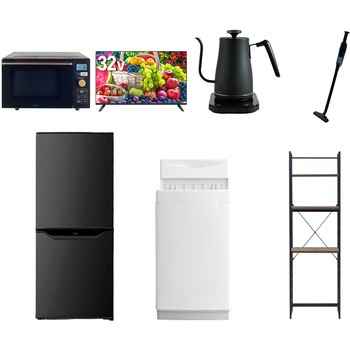 【家電セット】7点セット (6kg洗濯機 106L冷蔵庫 オーブンレンジ 32型液晶テレビ 温調ケトル 軽量クリーナー 家電収納ラック) YAMAZEN(山善)