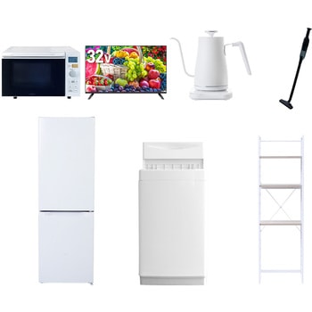 【家電セット】7点セット (6kg洗濯機 157L冷蔵庫 オーブンレンジ 32型液晶テレビ 温調ケトル 軽量クリーナー 家電収納ラック) YAMAZEN(山善)