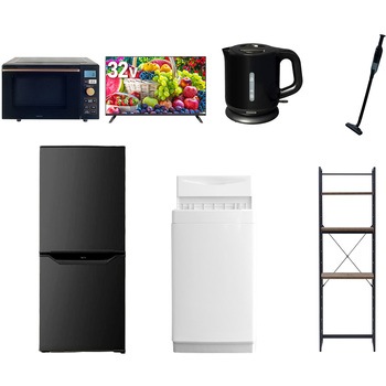 【家電セット】7点セット (6kg洗濯機 106L冷蔵庫 オーブンレンジ 32型液晶テレビ 電気ケトル 軽量クリーナー 家電収納ラック) YAMAZEN(山善)