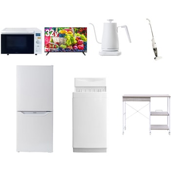【家電セット】7点セット (6kg洗濯機 106L冷蔵庫 オーブンレンジ 32型液晶テレビ 温調ケトル スティッククリーナー レンジラック) YAMAZEN(山善)