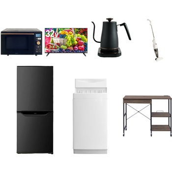 【家電セット】7点セット (6kg洗濯機 106L冷蔵庫 オーブンレンジ 32型液晶テレビ 温調ケトル スティッククリーナー レンジラック) YAMAZEN(山善)