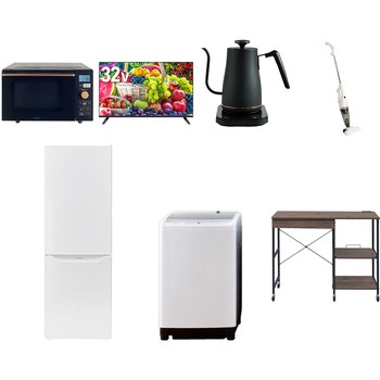 【家電セット】7点セット (8kg洗濯機 173L冷蔵庫 オーブンレンジ 32型液晶テレビ 温調ケトル スティッククリーナー レンジラック) YAMAZEN(山善)