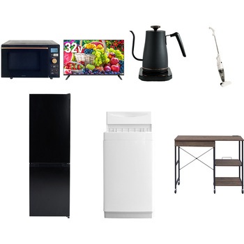 【家電セット】7点セット (6kg洗濯機 157L冷蔵庫 オーブンレンジ 32型液晶テレビ 温調ケトル スティッククリーナー レンジラック) YAMAZEN(山善)