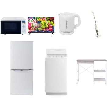 【家電セット】7点セット (6kg洗濯機 106L冷蔵庫 オーブンレンジ 32型液晶テレビ 電気ケトル スティッククリーナー レンジラック) YAMAZEN(山善)
