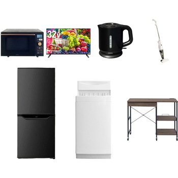 【家電セット】7点セット (6kg洗濯機 106L冷蔵庫 オーブンレンジ 32型液晶テレビ 電気ケトル スティッククリーナー レンジラック) YAMAZEN(山善)