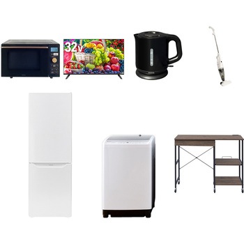 【家電セット】7点セット (8kg洗濯機 173L冷蔵庫 オーブンレンジ 32型液晶テレビ 電気ケトル スティッククリーナー レンジラック) YAMAZEN(山善)