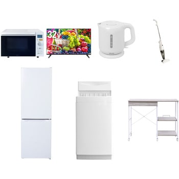 【家電セット】7点セット (6kg洗濯機 157L冷蔵庫 オーブンレンジ 32型液晶テレビ 電気ケトル スティッククリーナー レンジラック) YAMAZEN(山善)