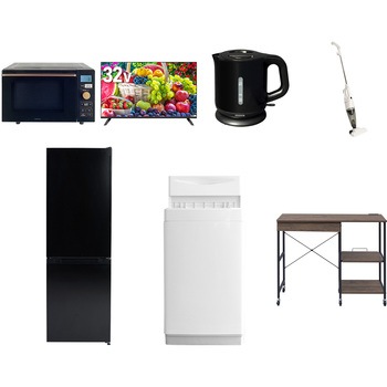 【家電セット】7点セット (6kg洗濯機 157L冷蔵庫 オーブンレンジ 32型液晶テレビ 電気ケトル スティッククリーナー レンジラック) YAMAZEN(山善)