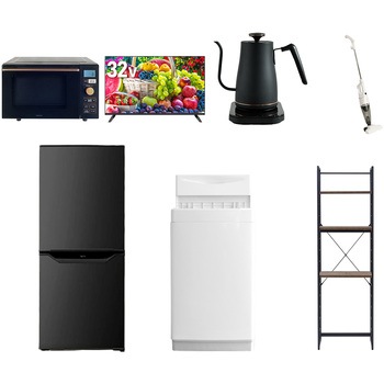 【家電セット】7点セット (6kg洗濯機 106L冷蔵庫 オーブンレンジ 32型液晶テレビ 温調ケトル スティッククリーナー 家電収納ラック) YAMAZEN(山善)