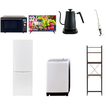 【家電セット】7点セット (8kg洗濯機 173L冷蔵庫 オーブンレンジ 32型液晶テレビ 温調ケトル スティッククリーナー 家電収納ラック) YAMAZEN(山善)