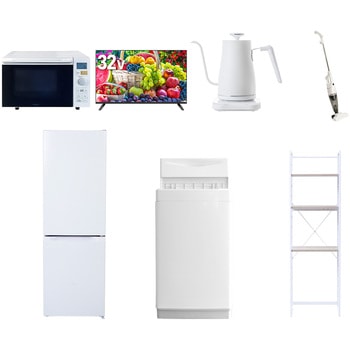 【家電セット】7点セット (6kg洗濯機 157L冷蔵庫 オーブンレンジ 32型液晶テレビ 温調ケトル スティッククリーナー 家電収納ラック) YAMAZEN(山善)