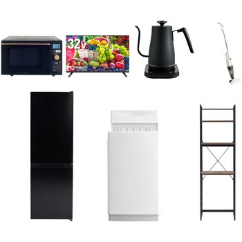 【家電セット】7点セット (6kg洗濯機 157L冷蔵庫 オーブンレンジ 32型液晶テレビ 温調ケトル スティッククリーナー 家電収納ラック) YAMAZEN(山善)