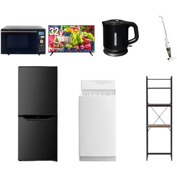 【家電セット】7点セット (6kg洗濯機 106L冷蔵庫 オーブンレンジ 32型液晶テレビ 電気ケトル スティッククリーナー 家電収納ラック) YAMAZEN(山善)