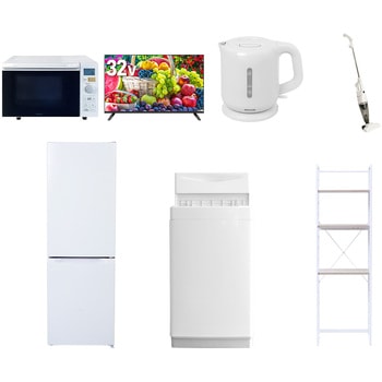 【家電セット】7点セット (6kg洗濯機 157L冷蔵庫 オーブンレンジ 32型液晶テレビ 電気ケトル スティッククリーナー 家電収納ラック) YAMAZEN(山善)